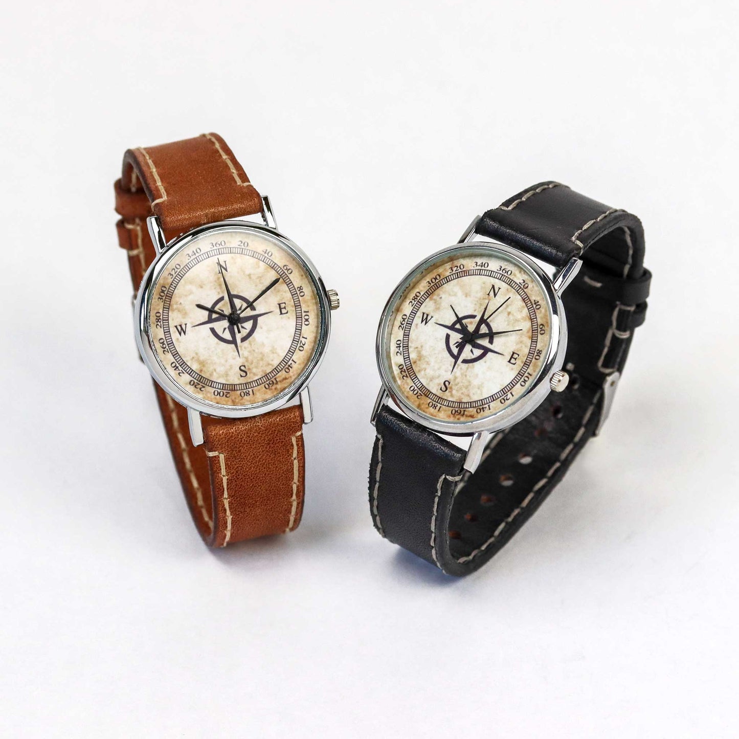 compass wrist watches with handmade leather strap