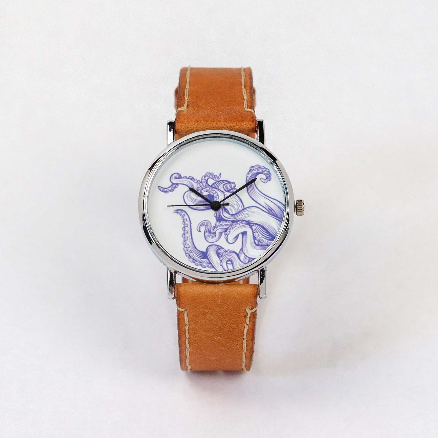 kraken brown leather wrist watch