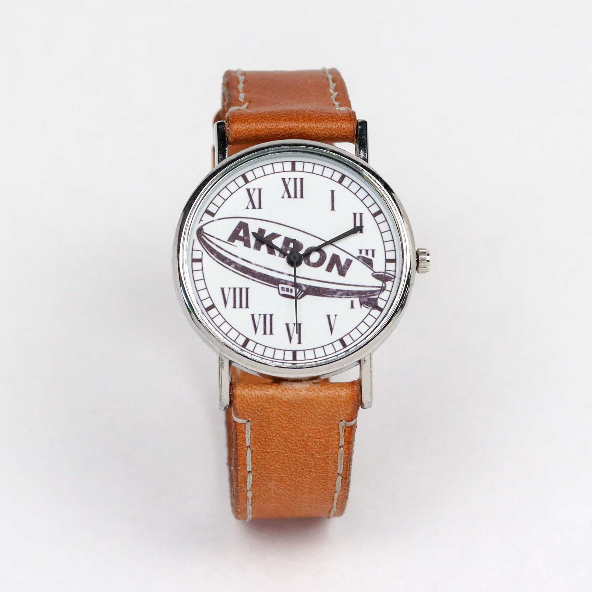 city of akron wrist watch with brown strap