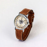 Compass watch with brown strap