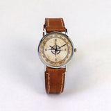 Compass Wrist Watch with Brown leather strap