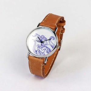 kraken brown leather wrist watch