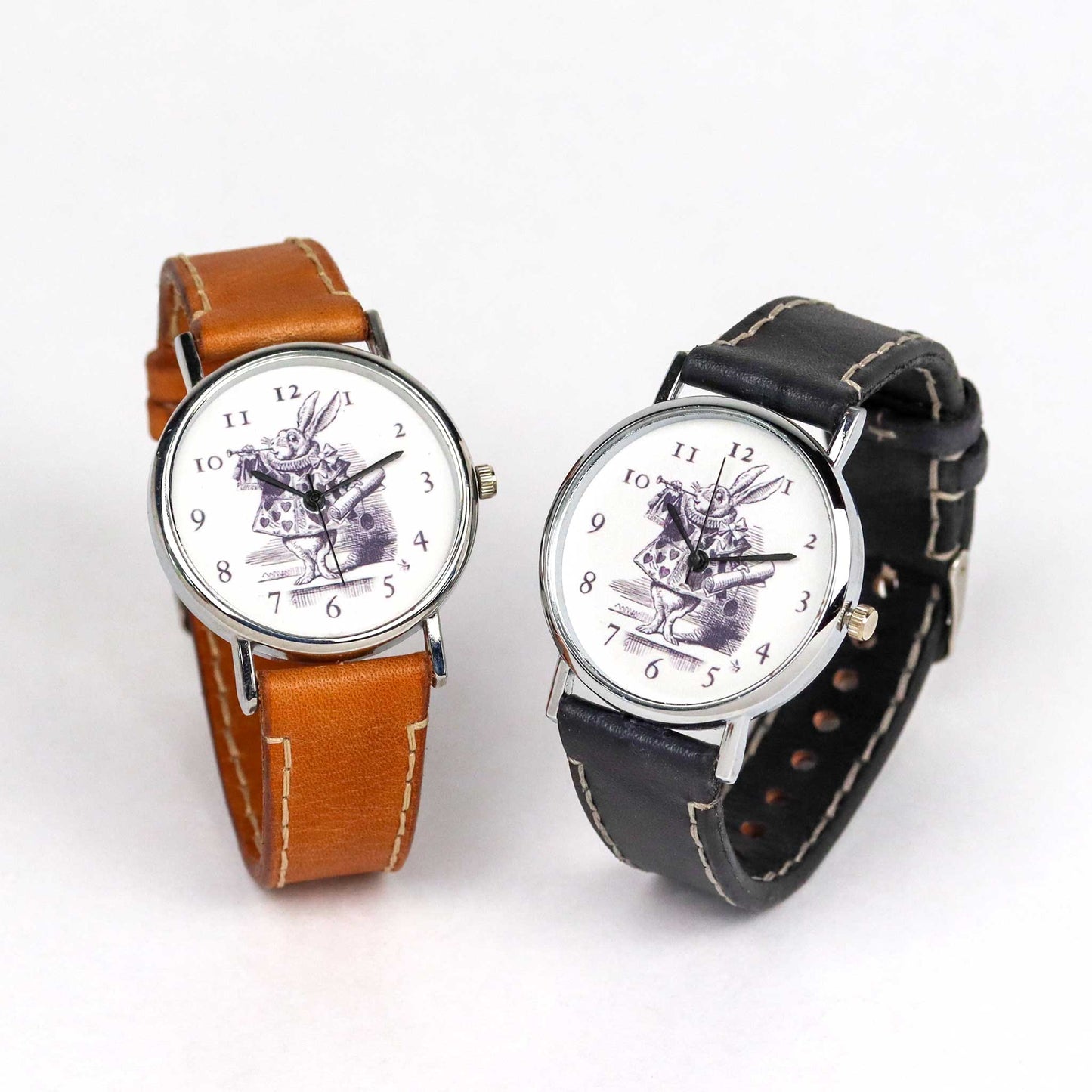 alice in wonderland themed watches with the white rabbit on the dial